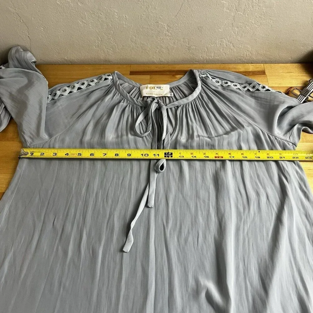 Ramy Brook‎ Maternity Blouse Peasant Cut Out Grommet Long Sleeve Pale Blue Small